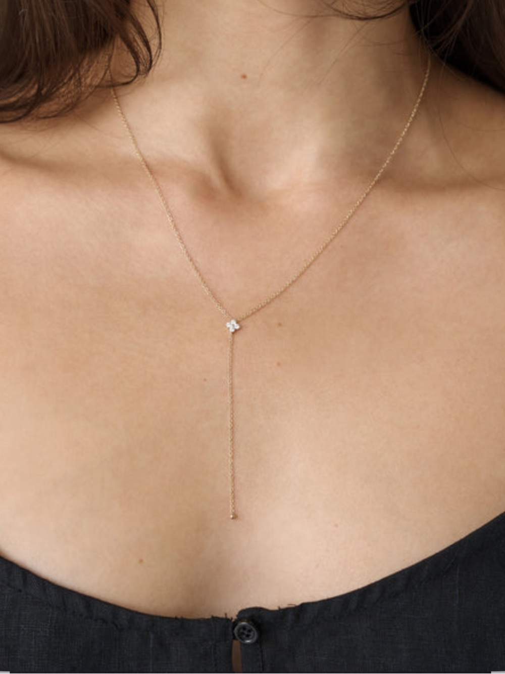 EF Collection Diamond Fleur Lariat in Yellow Gold Minimalistic Delicate Necklace